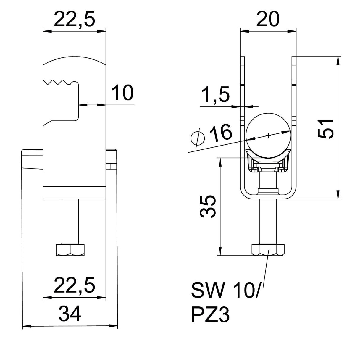 Bügelschelle BS-F1-K-16 ALU
