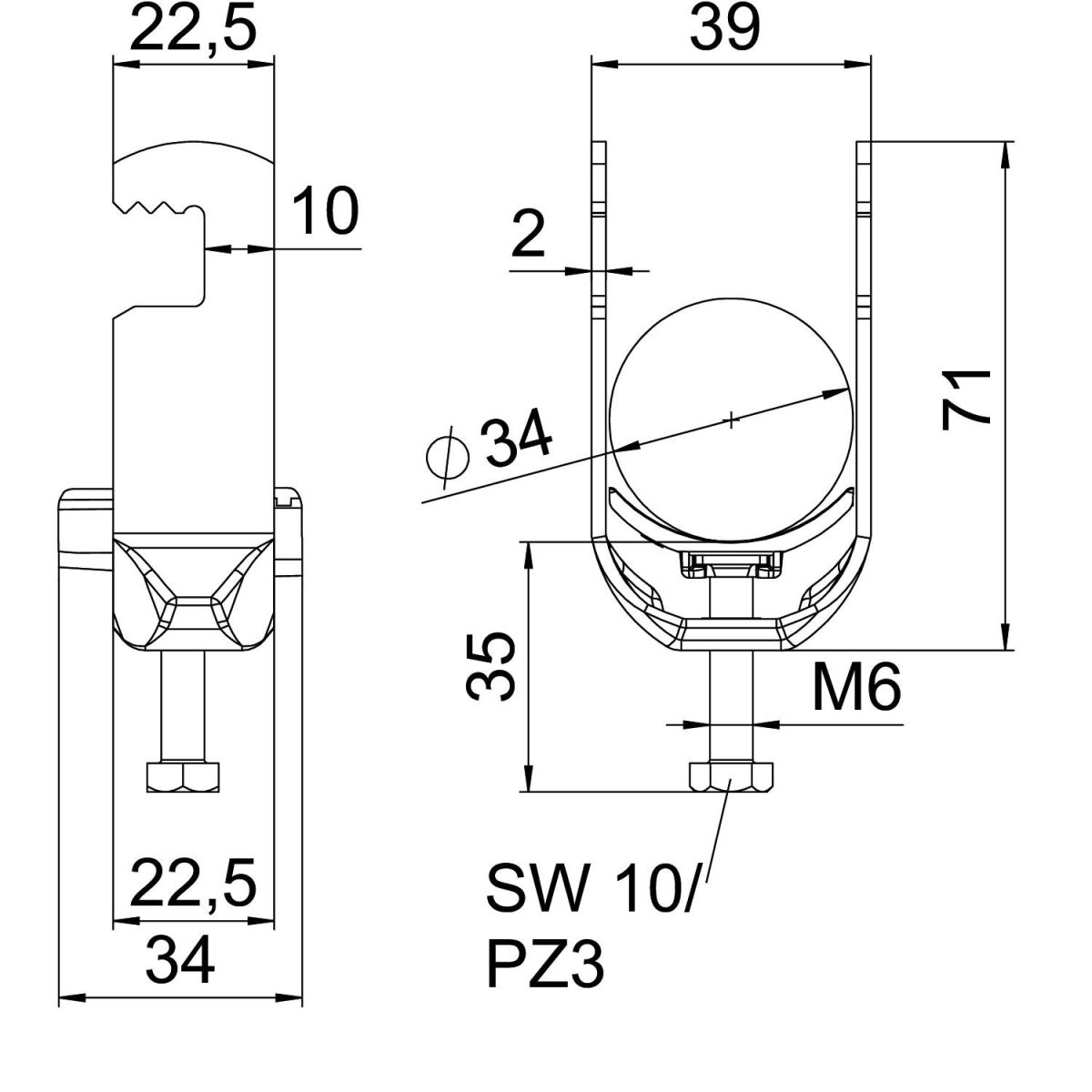 Bügelschelle BS-F1-K-34 A2