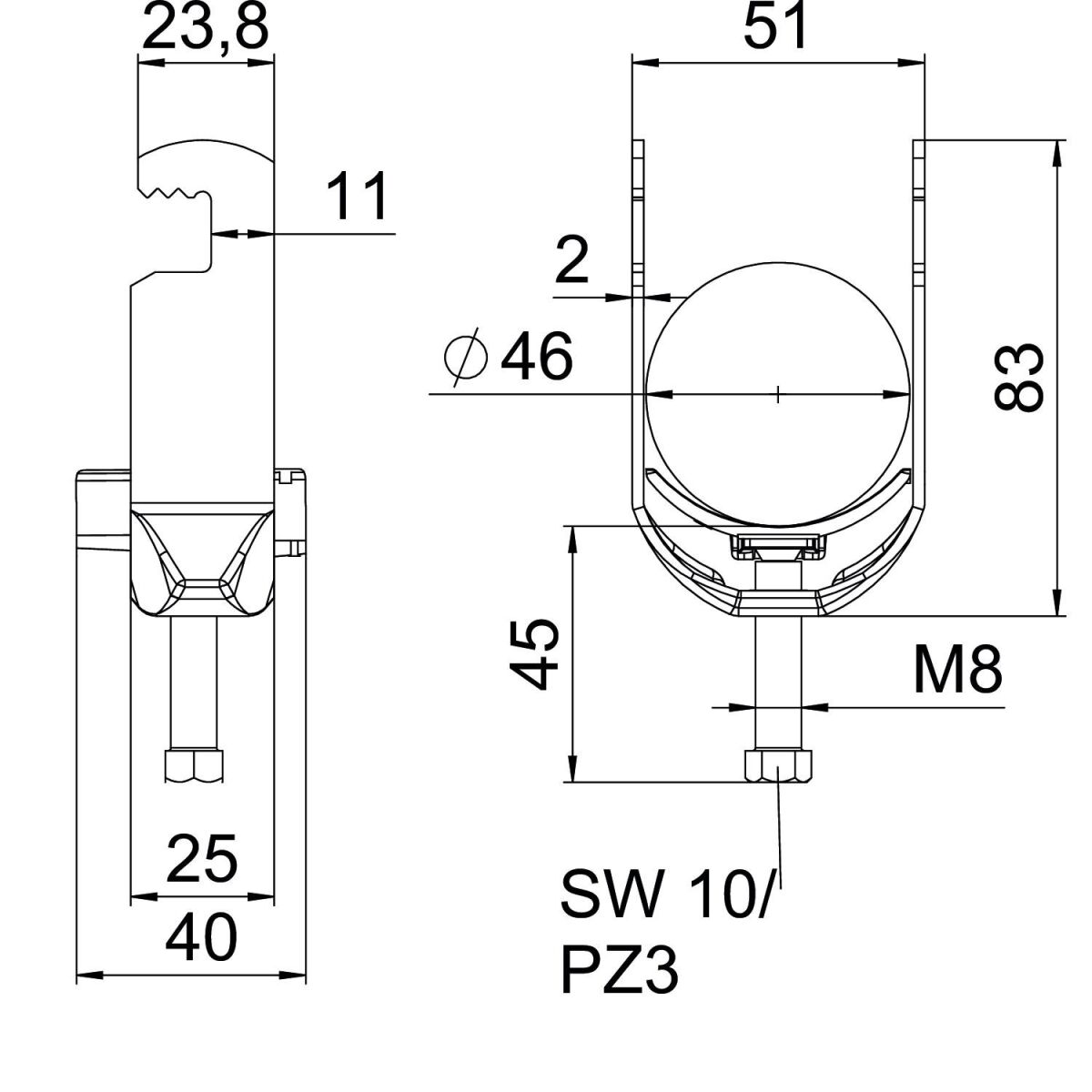 Bügelschelle BS-F1-K-46 ALU
