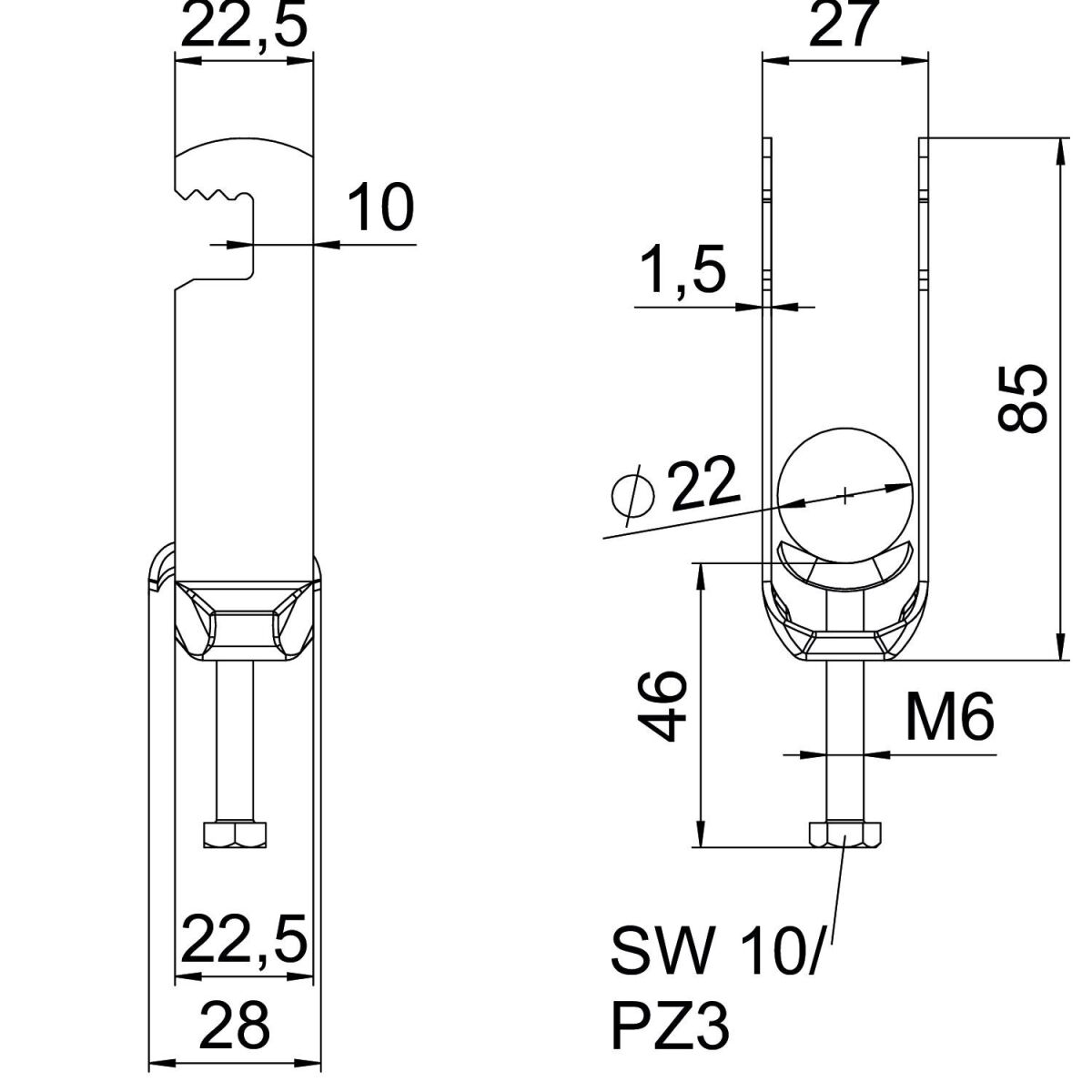 Bügelschelle BS-F2-M-22 FT