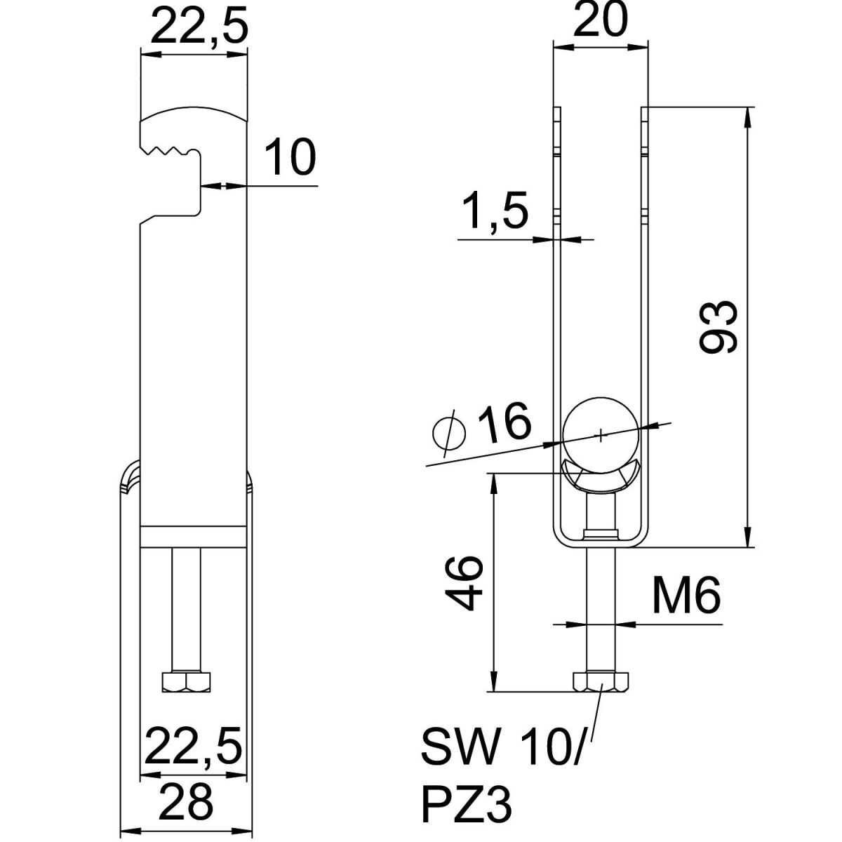Bügelschelle BS-F3-M-16 FT