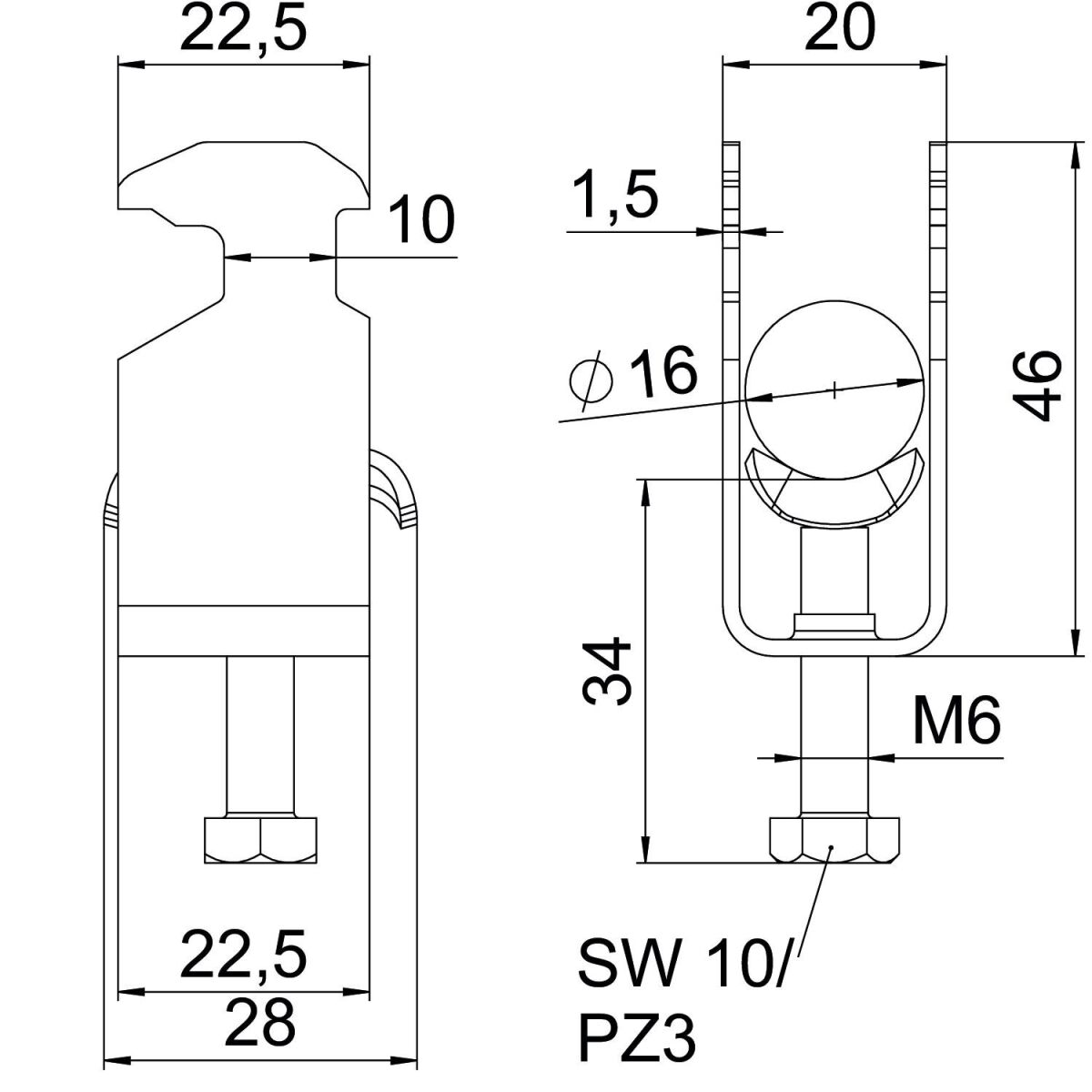 Bügelschelle BS-H1-M-16 A4