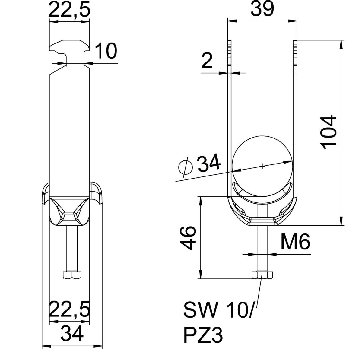 Bügelschelle BS-H2-M-34 A2