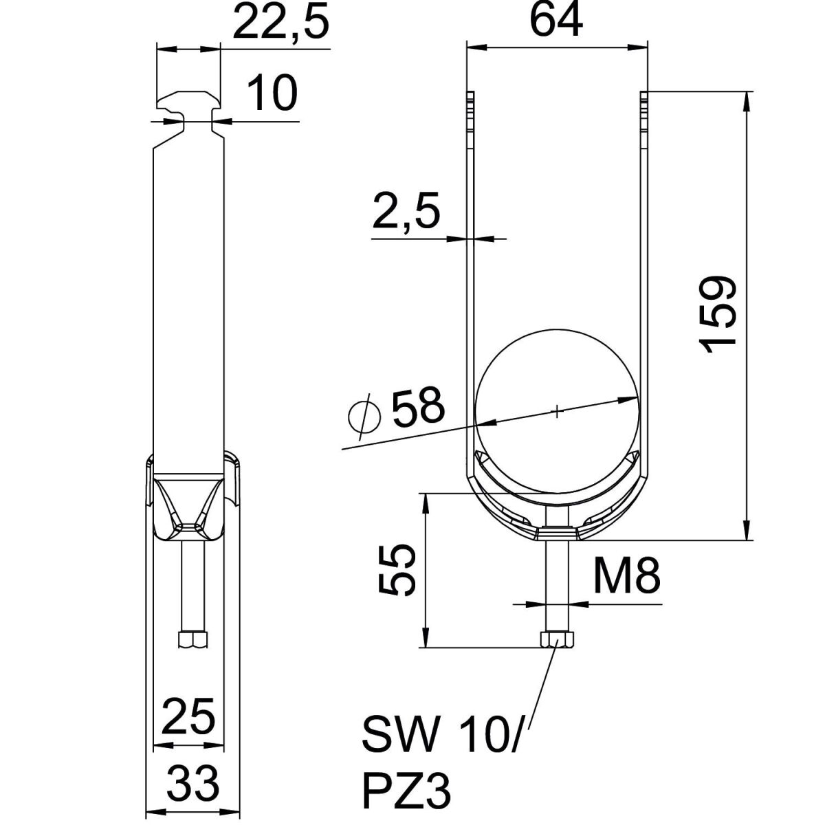 Bügelschelle BS-H2-M-58 A2