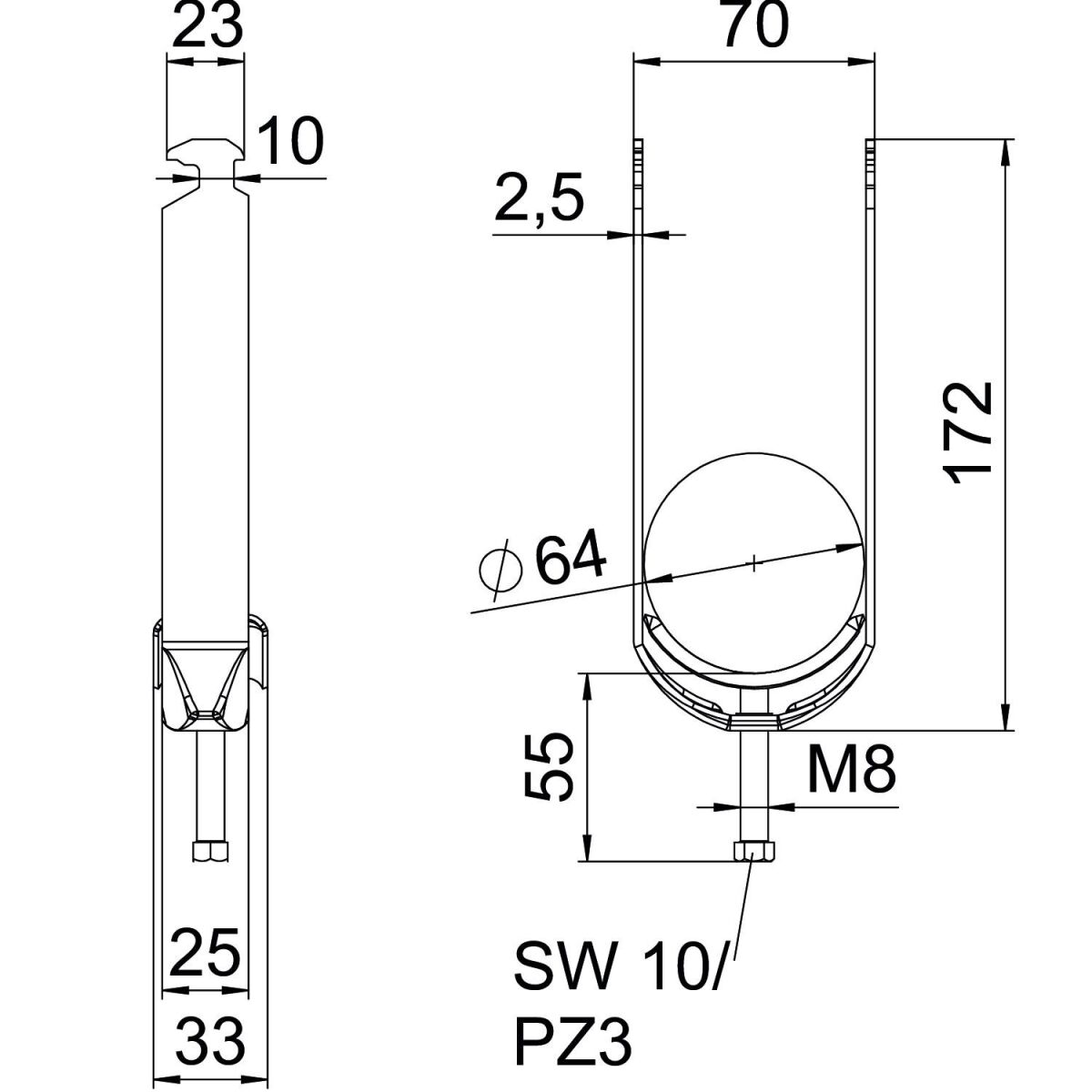 Bügelschelle BS-H2-M-64 A2