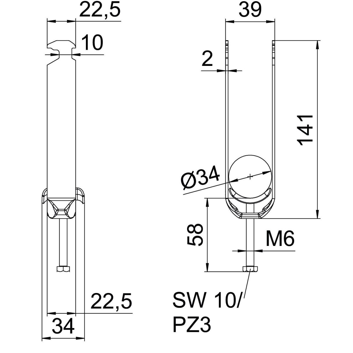 Bügelschelle BS-H3-M-34 FT