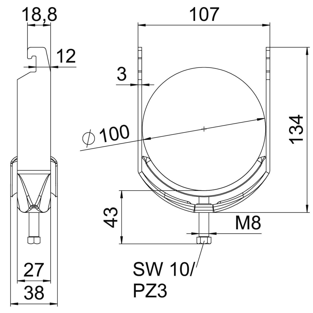 Bügelschelle BS-U1-M-100 FT