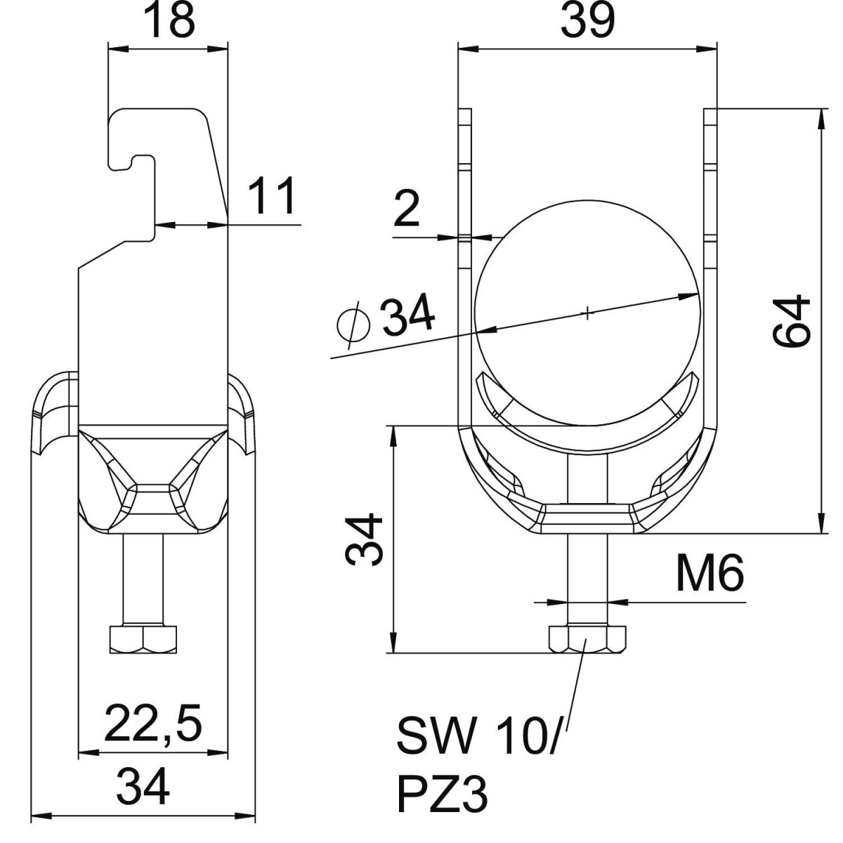 Bügelschelle BS-U1-M-34 A2