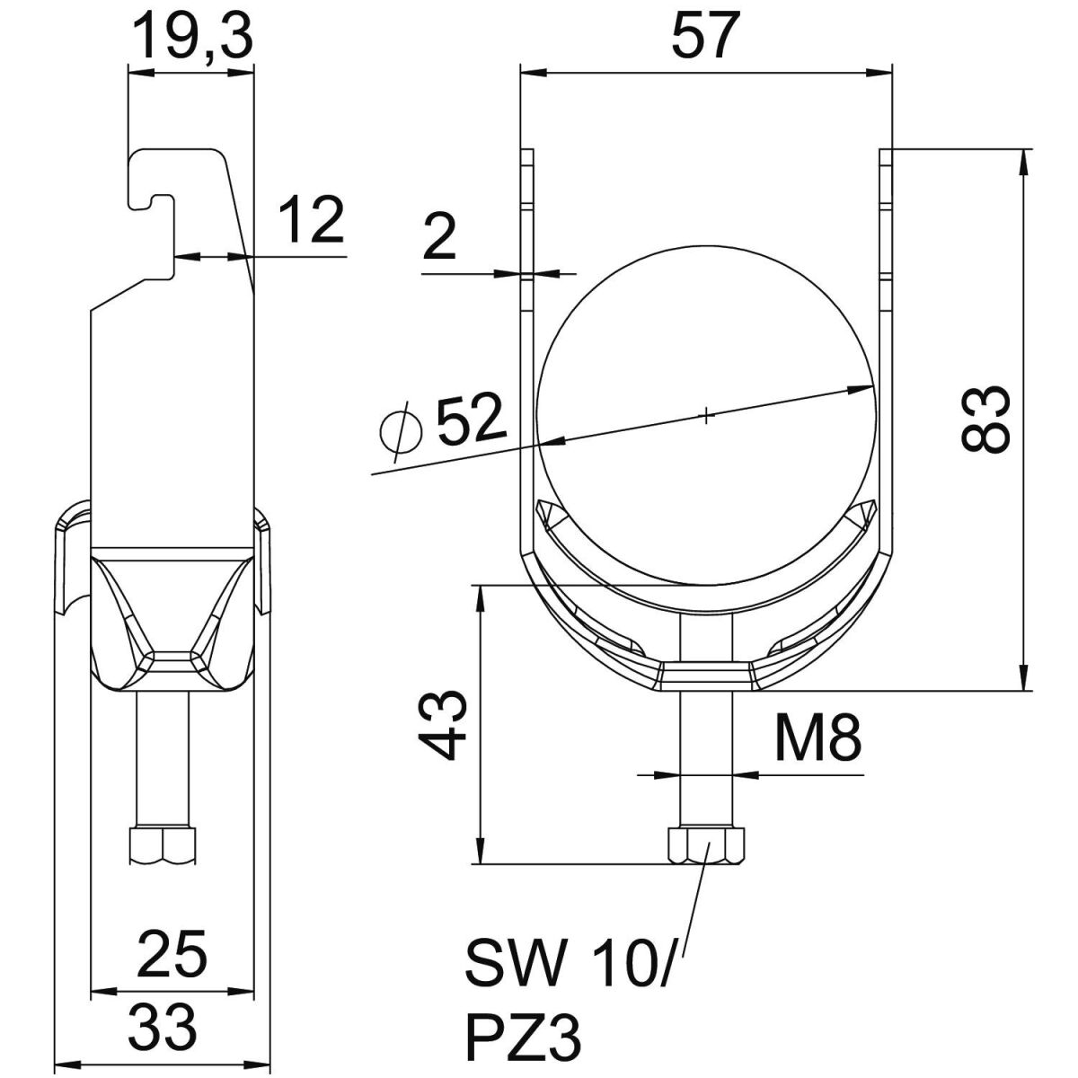 Bügelschelle BS-U1-M-52 A2