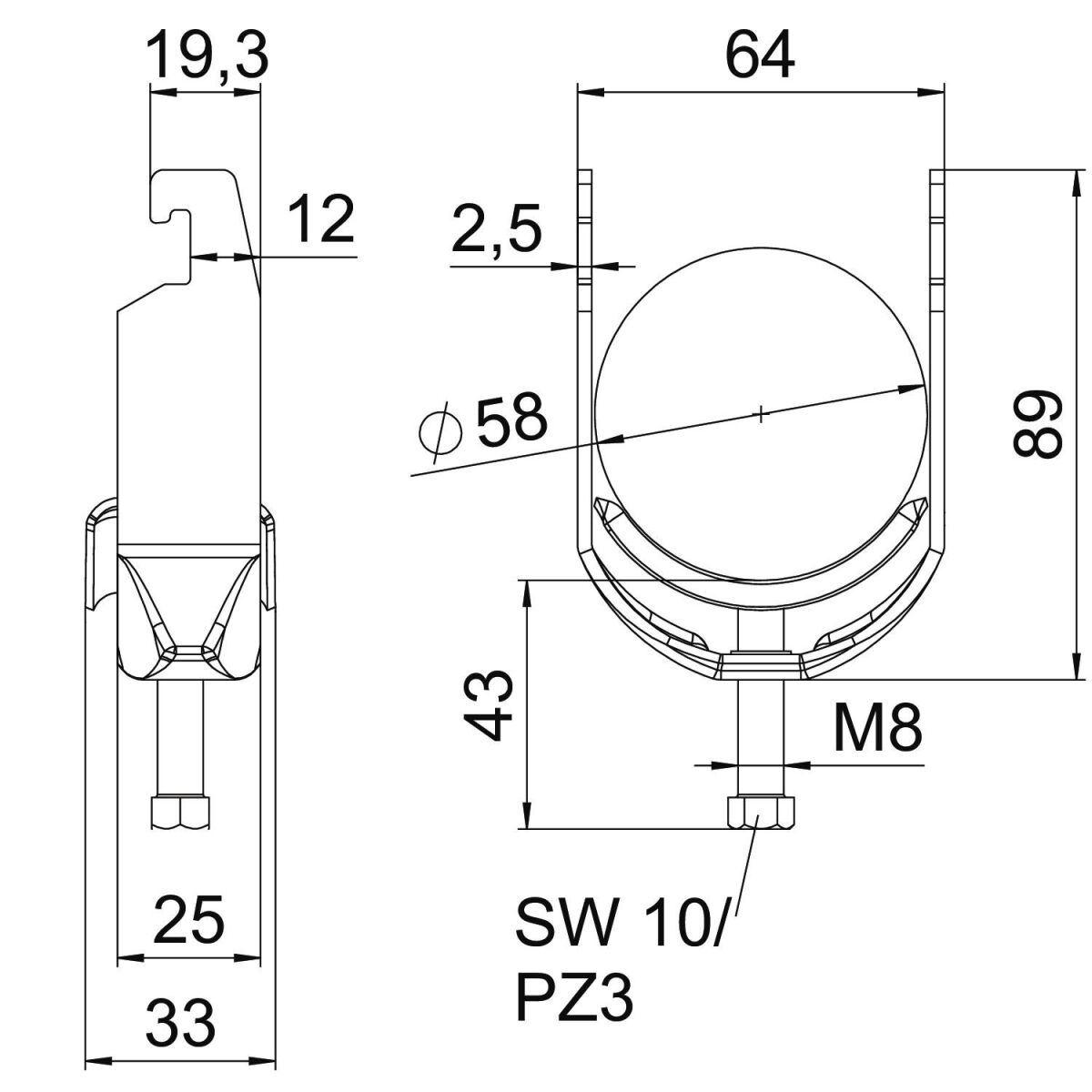 Bügelschelle BS-U1-M-58 A2