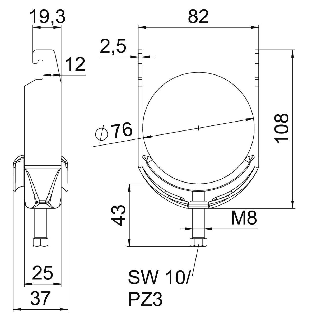 Bügelschelle BS-U1-M-76 A2