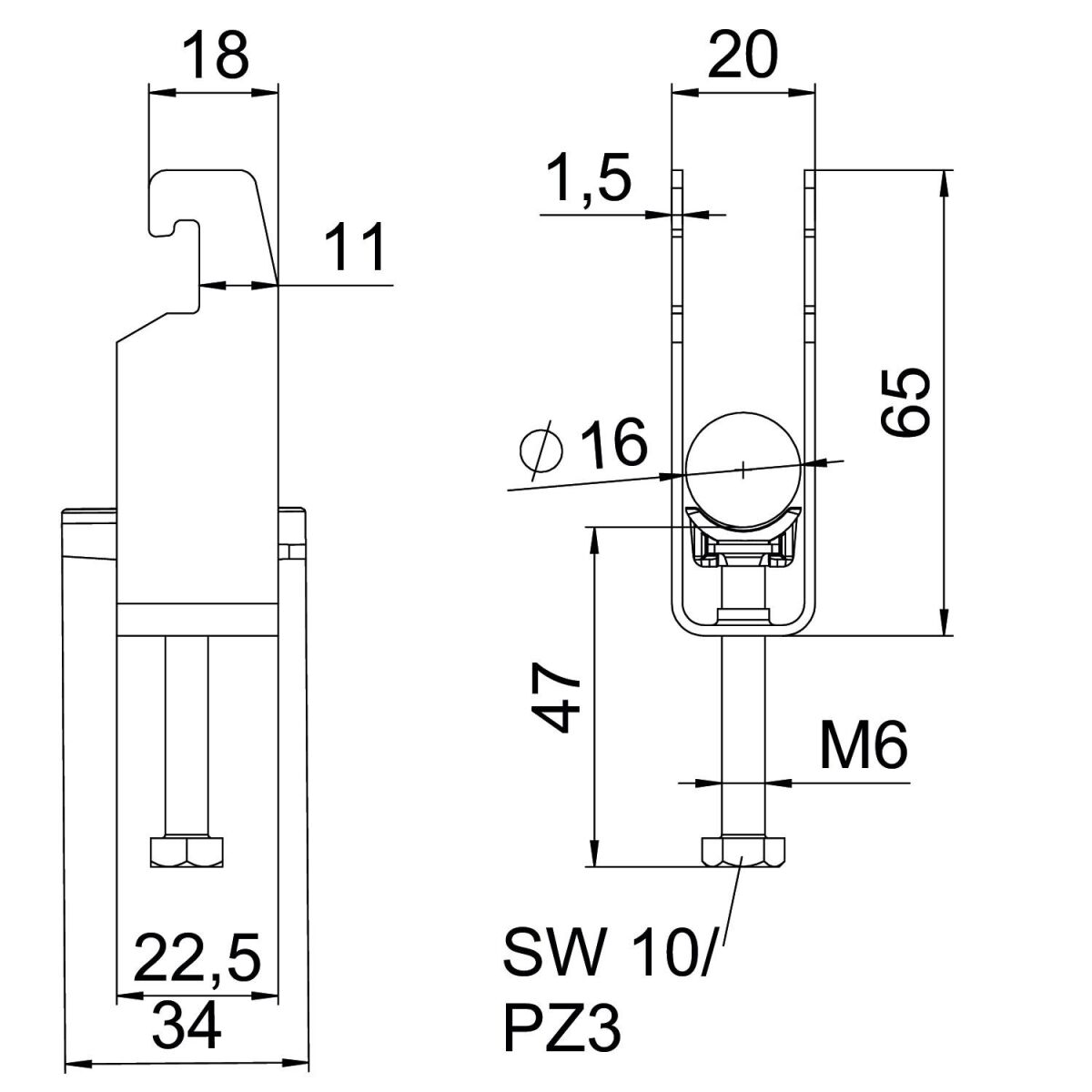 Bügelschelle BS-U2-K-16 ALU