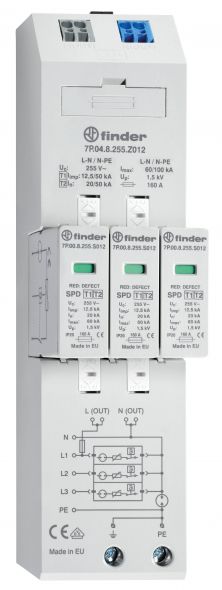 Kombiableiter 7P.04.8.255.Z012 Typ 1+2 f. Sammelschiene TT und TN-S