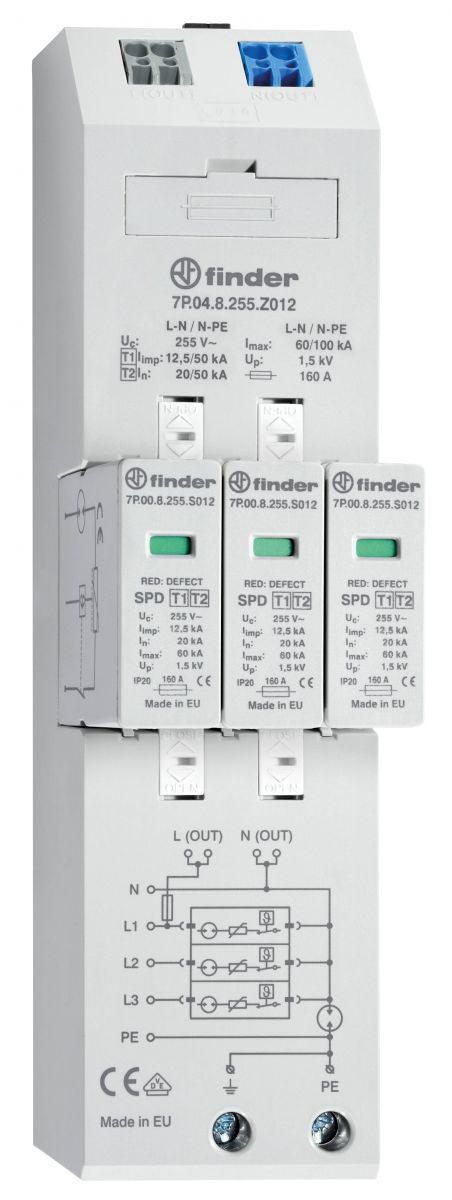 Kombiableiter 7P.04.8.255.Z012 Typ 1+2 f. Sammelschiene TT und TN-S