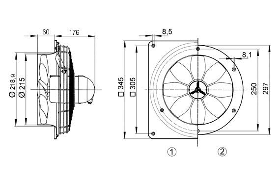 Axial-Wandventilator DZS 20/2 B E Ex e