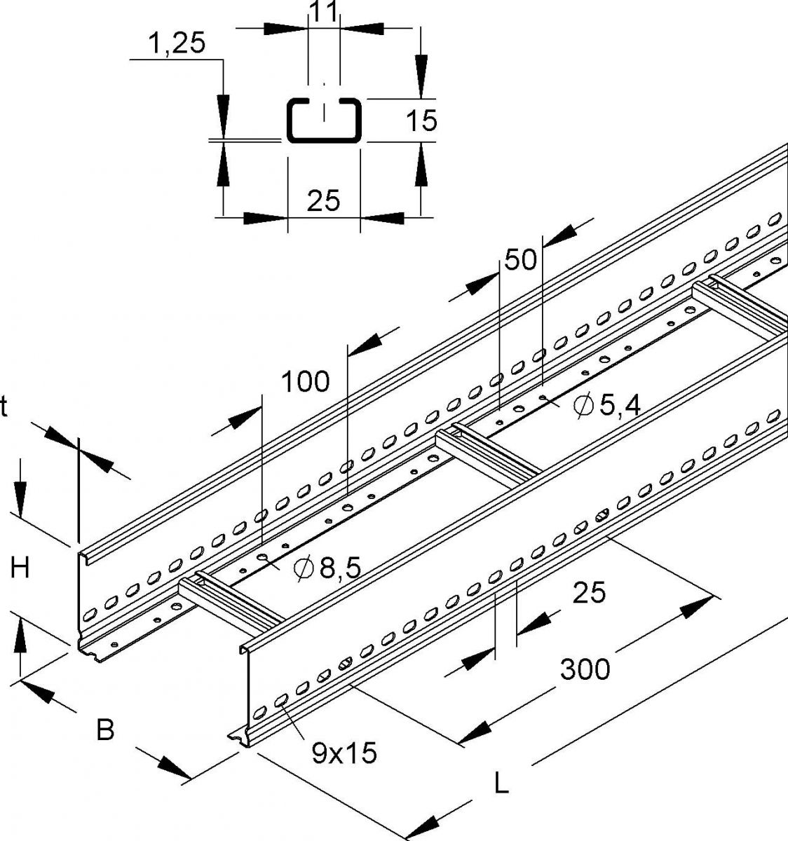Kabelleiter, 100x600x3000 KL 100.603/3