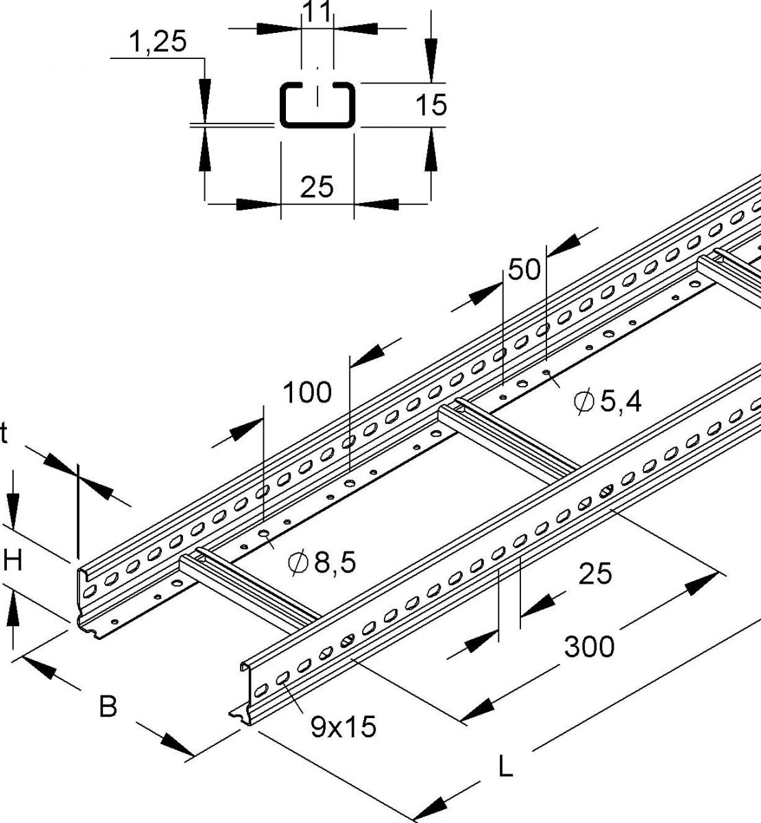Kabelleiter, 60x500x3000 KL 60.503/3 E5