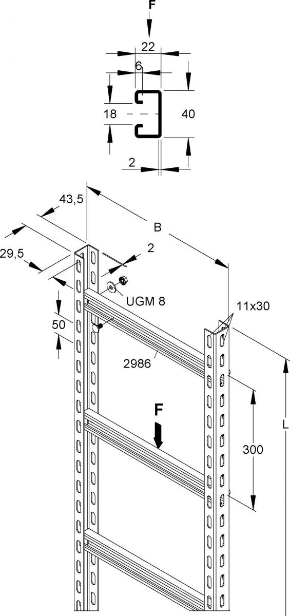 Steigetrasse, 45x208x3000 STUC 45/203/3 S