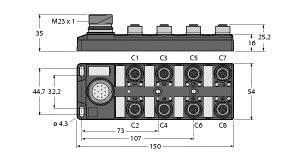 Aktuator-/Sensor-Verteiler TB-8M12-4-CS12T